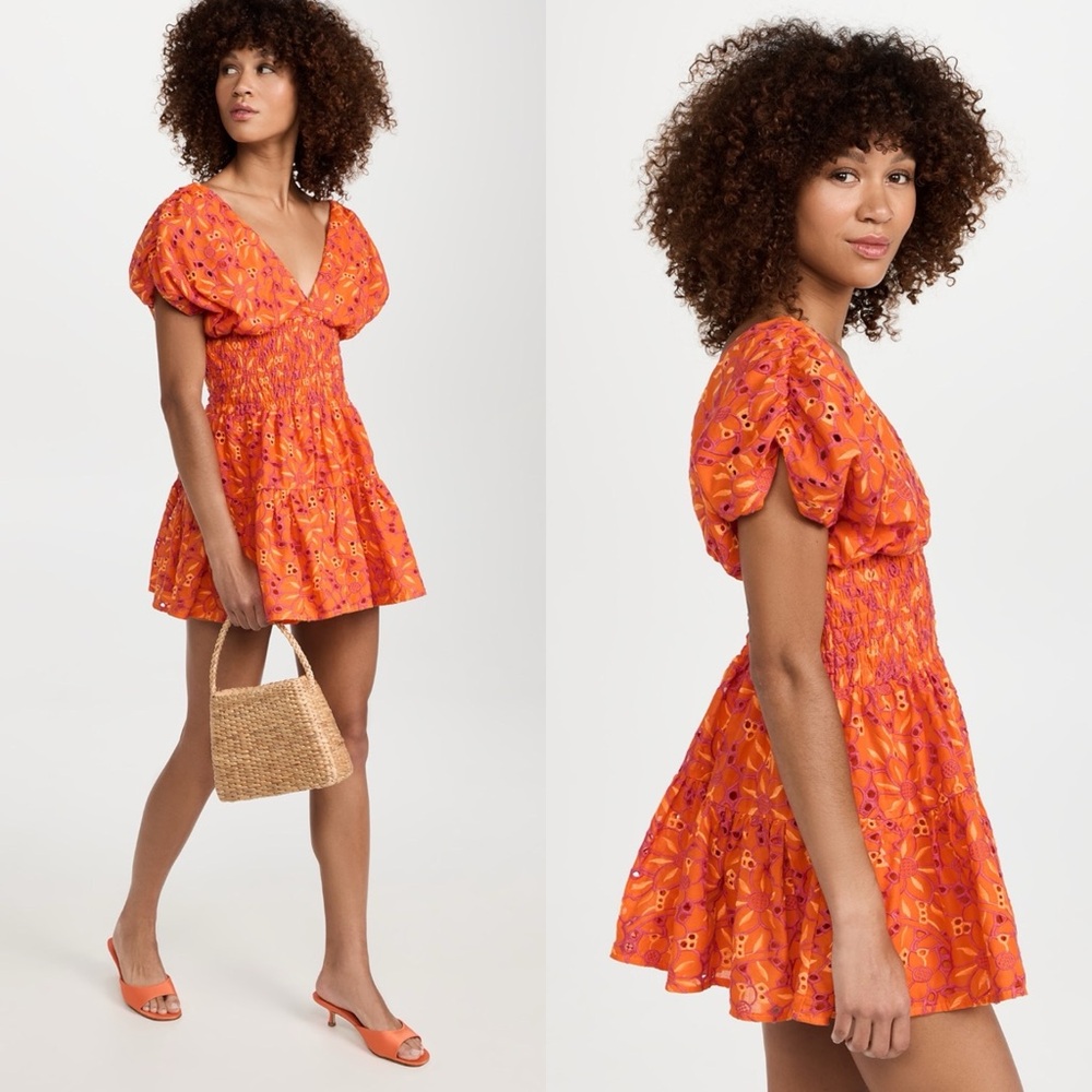 Orange Floral Smocked Mini Dress